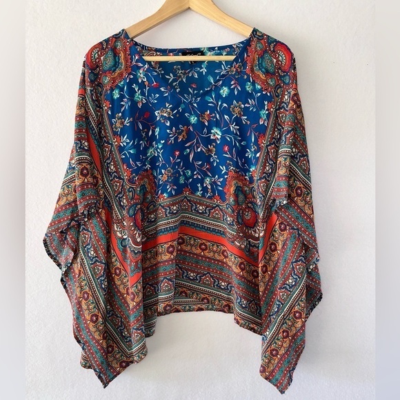 Tolani Briyana Silk Kimono Poncho Style Pullover Top Size Large - Picture 1 of 5